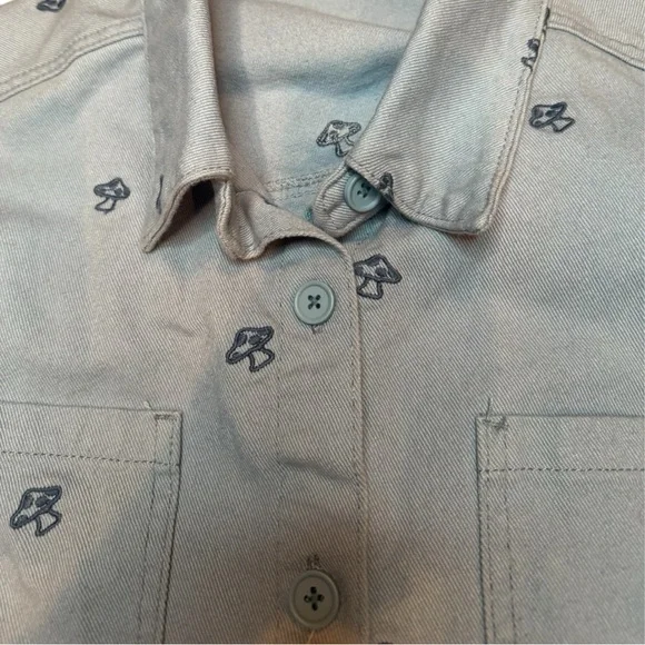 PacSun Women’s Dreamy Cropped Size M/L Mushroom Embroidered Denim Jacket - Picture 7 of 8